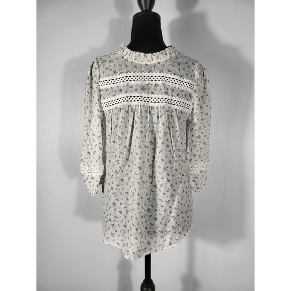 Blu Pepper Women's Floral Blouse‎ With Lace Accents - Picture 1 of 8